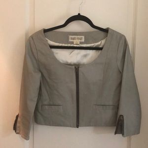 Cropped leather stone gray jacket zip
